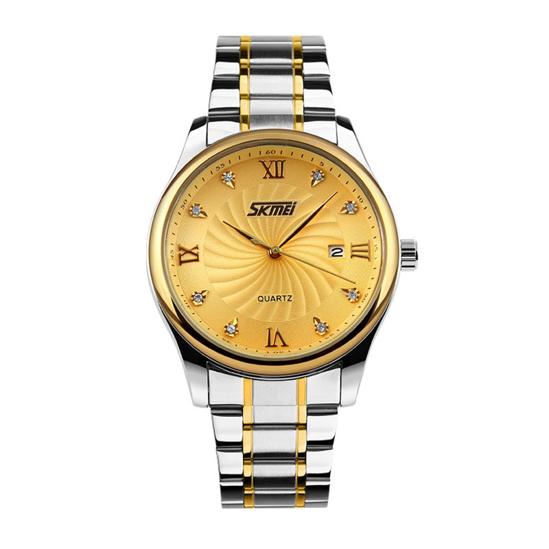 SKMEI 9101 Business Style Men Wrist Watch Full Steel Calendar Crystal Quartz Watch