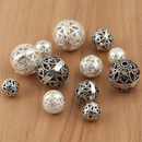 925 5pcs Sterling Silver Round Loose Beads Hollow DIY Jewelry Accessories Findings