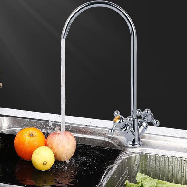1/4'' 304 Stainless Steel Reverse Osmosis Three Forks Mixer Tap 360 Degree Swivel Spout Gooseneck Drinking Water Filter Faucet