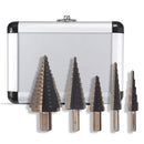 Drillpro 5pcs 4-35mm HSS Step Drill Bit Set Multiple Hole Metric Size with Aluminum Case