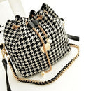 Women bag chains fashion bucket bag canvas patchwork women shoulder bag mes E8Y9