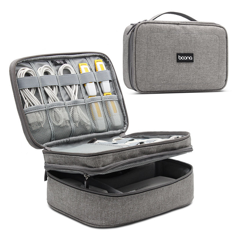 Boona 23cm*16cm Double Deck Digital Accessories Storage Bag U Disk Memory Card USB Cable Tablet Organizer Travel Bag