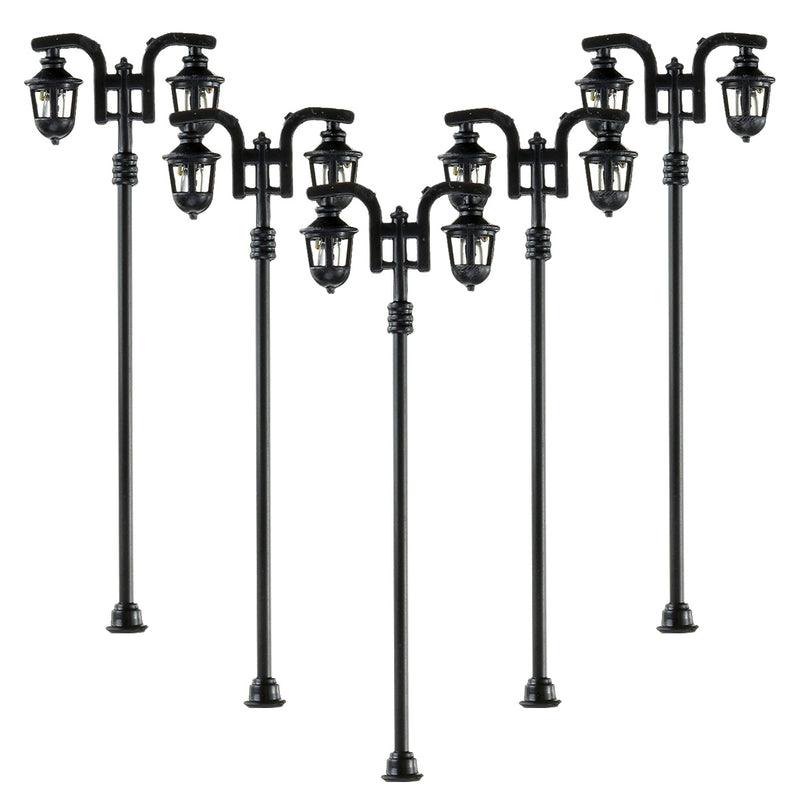 5Pcs/Set 1: 100 HO Scale LED Model Garden Lights Street Light Road Lamps 2-Head