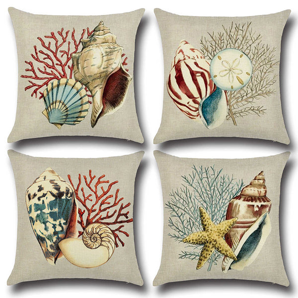 Sea Snail Printed Cotton Linen Cushion Cover Concise Beach Style Square Home Decor Sofa Pillow Case