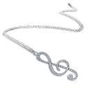 Crystal Chain Necklace Pendant Treble Clef Music Note Long Necklace for wom Y3S9
