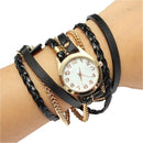 Fashion Women Retro Synthetic Leather Strap Watch Bracelet Wristwatch-Black M8P7