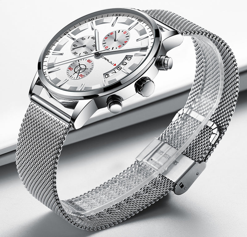 CRRJU 2261 Mesh Steel Strap Men Fashion Dial Simple Style Luminous Display Quartz Watch