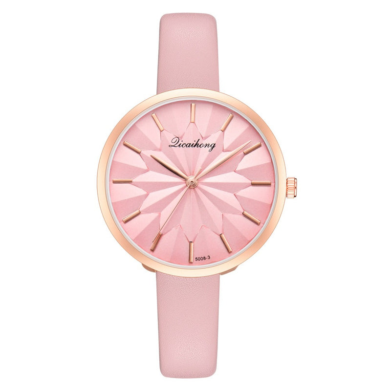 Colorful Leather Strap Simple Dial Fashion Gold Needle Ladies Dress Women Quartz Watch