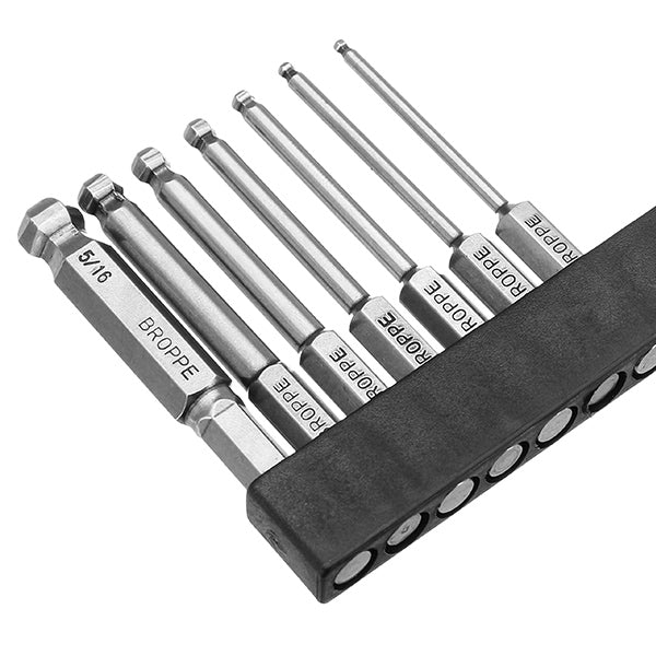 Broppe 7pcs SAE 5/64-5/16 Inch 65mm Magnetic Ball Screwdriver Bit 1/4 Inch Hex Shank