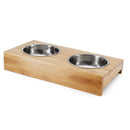 Non Slip Double Bowls Pet Dog Cat Puppy Food Water Bowl Feeder Feeding Dish Wood