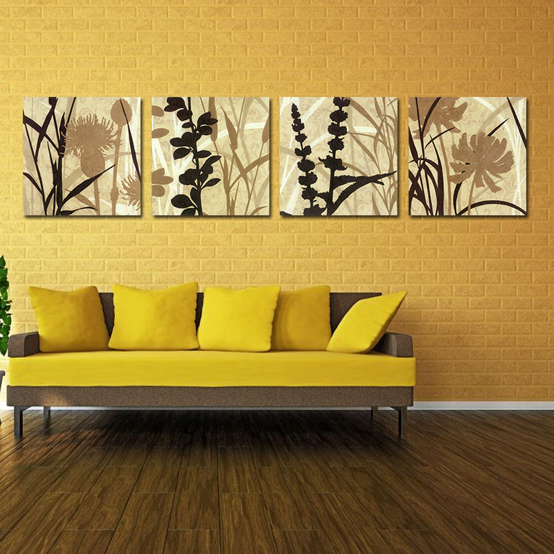 Miico Hand Painted Four Combination Decorative Paintings Botanic Grass And Flower Wall Art For Home Decoration