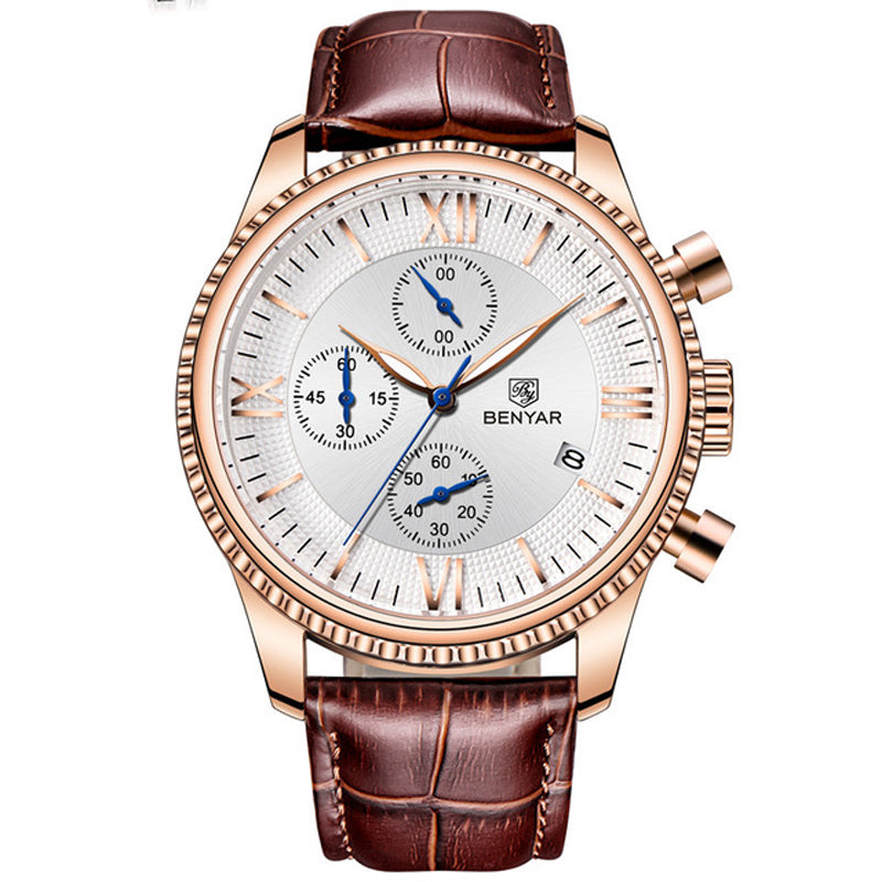 Benyar 5129X Business Men Watch 3ATM Waterproof Luminous Display Calendar Quartz Watch