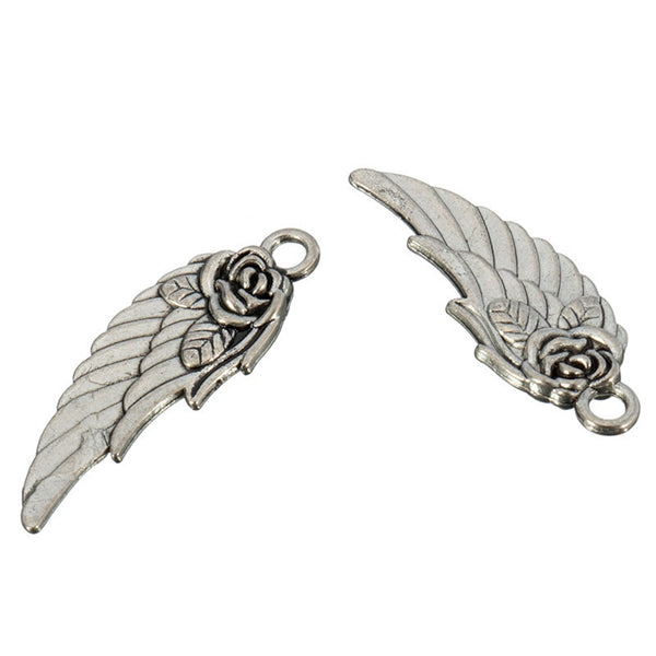 10Pcs Tibetan Silver Rose Angel Wings Pendants Charm DIY