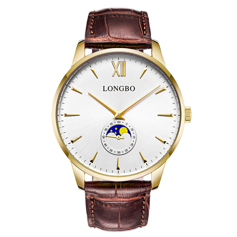 LONGBO 5008 The Sun The Moon The Stars Leather Band Waterproof Men Women Quartz Watch