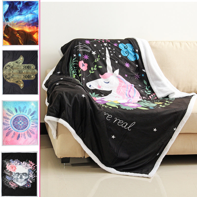 150x200cm 3D Animal Plush Printing Hooded Blankets Double Layer Warm Blanket
