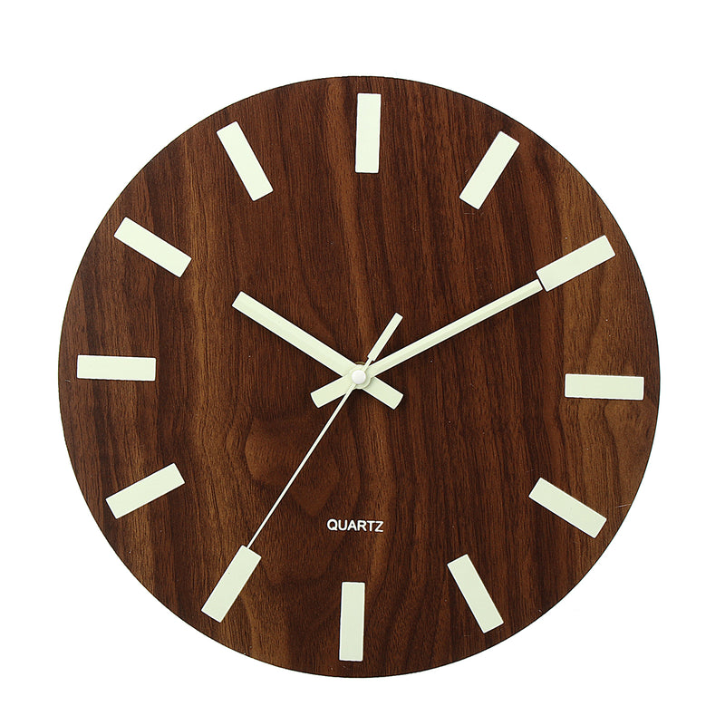 Wooden Wall Clock Glow In The Dark Silent Quartz Indoor Living Room Luminous