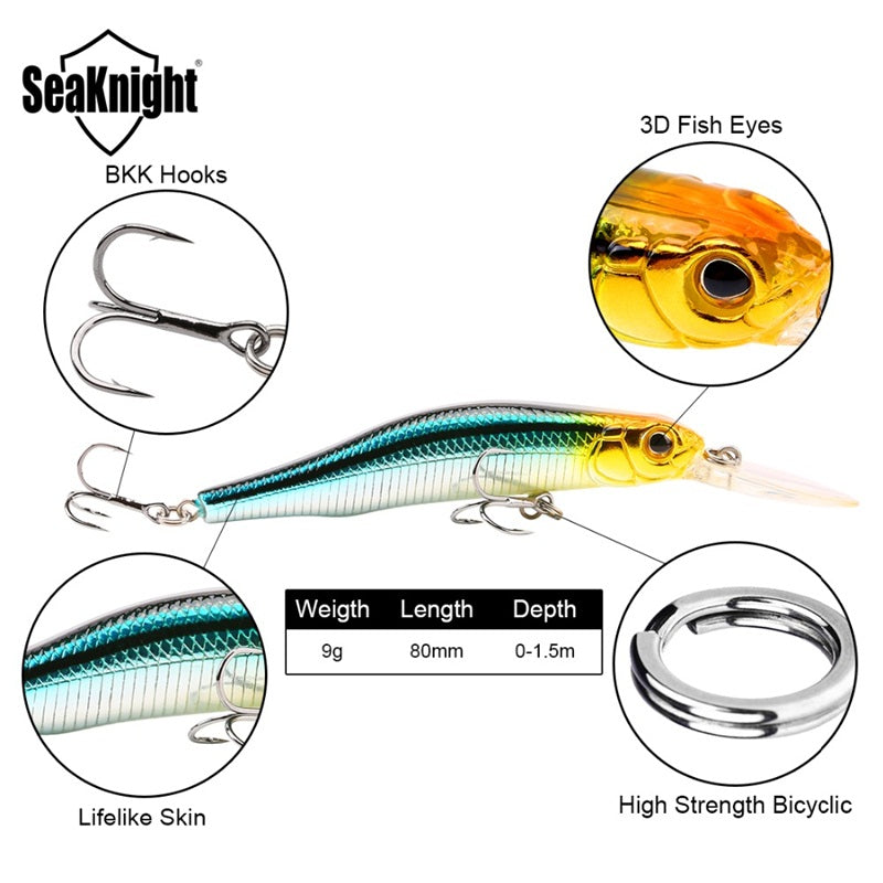 SeaKnight SK022 1PC 9g 80mm 0-1.5m Depth Minnow Fishing Lure BKK Hooks Fishing Hard Baits