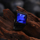 Fashion Titanium Steel Ring Blue Glass Gun Black Plated Ring Wholesale for Men