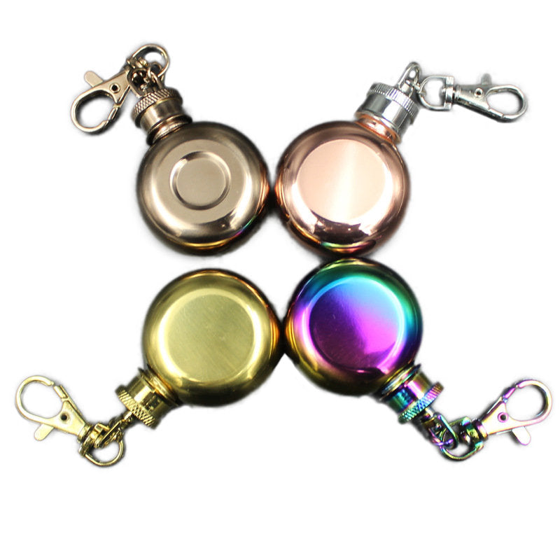 1oz 28ml Mini Stainless Steel Round Hip Flask With Keychain Liquor Alcohol Whiskey W-ine Pot