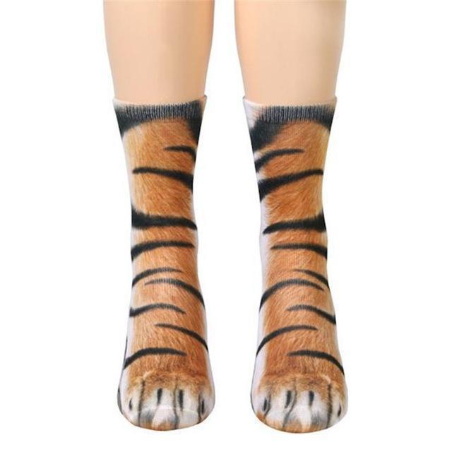 Creative 3D Print Adult Animal Paw Socks Unisex Crew Cat Long Tube Stocks Elastic Breathable Sock Dog Tiger Zebra Pig Cat Paw