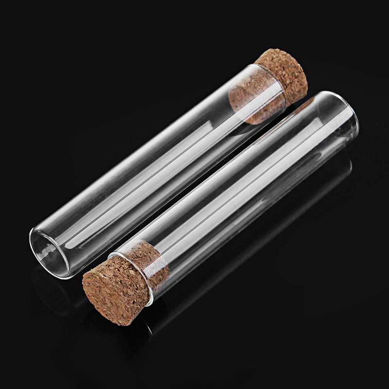 5Pcs 20x100mm Glass Test Tube Flat Bottom Sample Seal Tube with Wooden Stopper Lab Glassware
