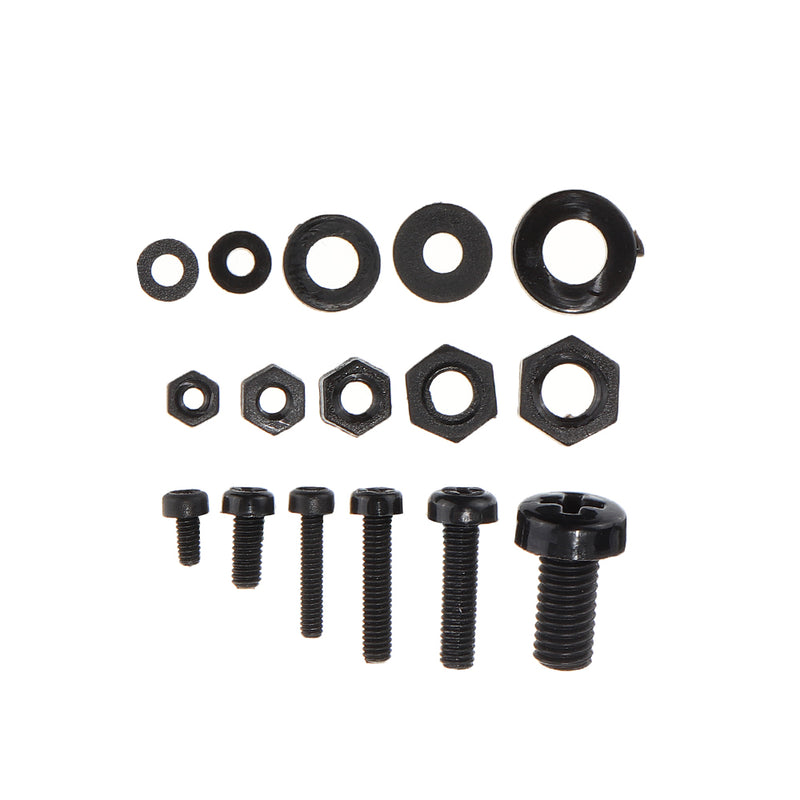 Suleve MXNH2 150Pcs Nylon Black P hillips Pan Head Screw Nut Bolt Washers Assortment Kit M2 M2.5 M3 M4 M5