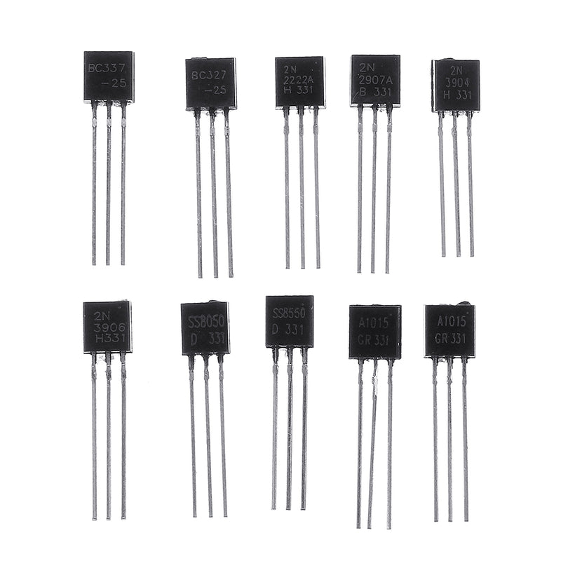 200Pcs 10Values 20 Each Transistors Kit BC337 BC327 2N2222 2N2907 2N3904 2N3906 S8050 S8550 A1015 C1815 Transistor