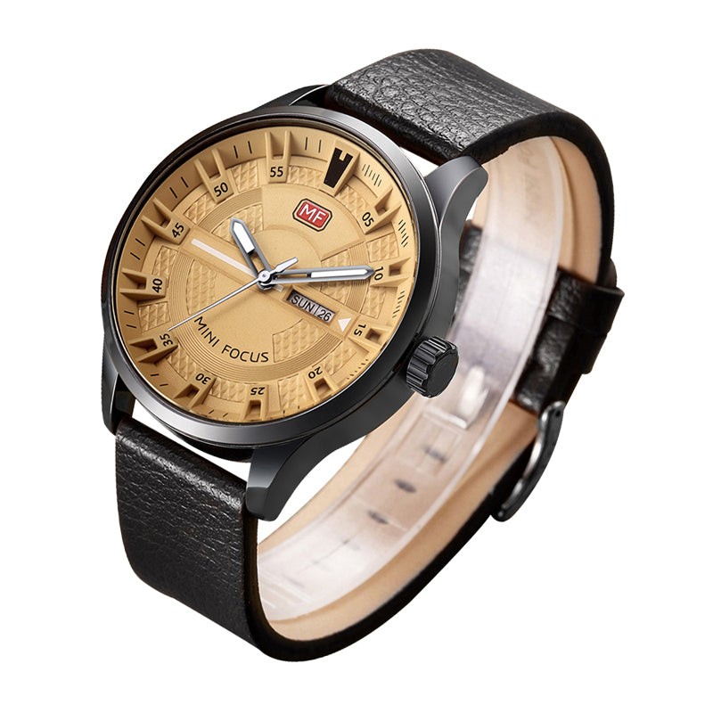 MINI FOCUS MF0028G Casual Style Men Wristwatch Display Date and Week Clock Quartz Watches