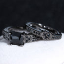 2Pcs/set Classic Engagement Ring Gun Black Zirconia Heart Ring Sets for Women