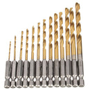 13pcs 1/4 Inch Hex Shank 1.5-6.5mm HSS Titanium Coated Drill Bit Set