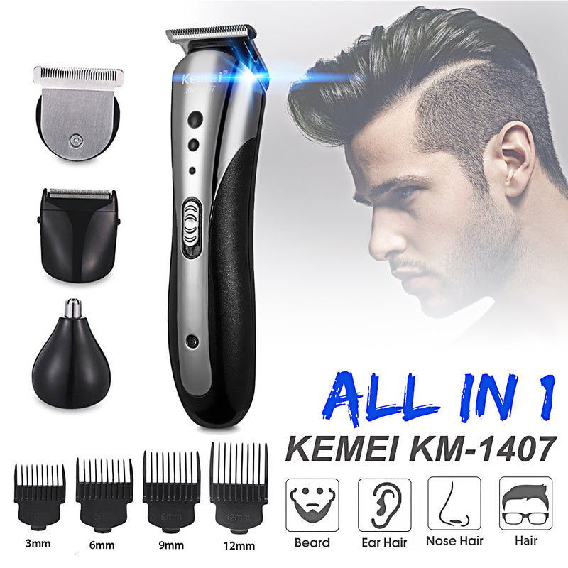 Kemei KM-1407 Electric Hair Clipper Nose Hair Trimmer Beard Shaver Trimmer Cordless Men Barber Tool Kit