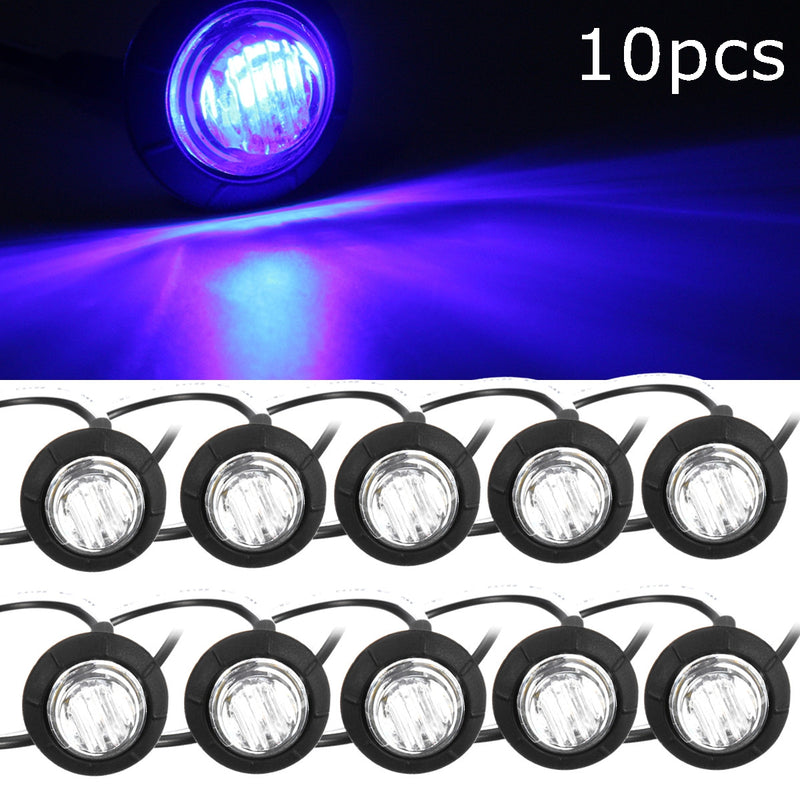 20pcs Mini 12/24V Blue Round LED Button Side Marker Lights Lamps Trailer