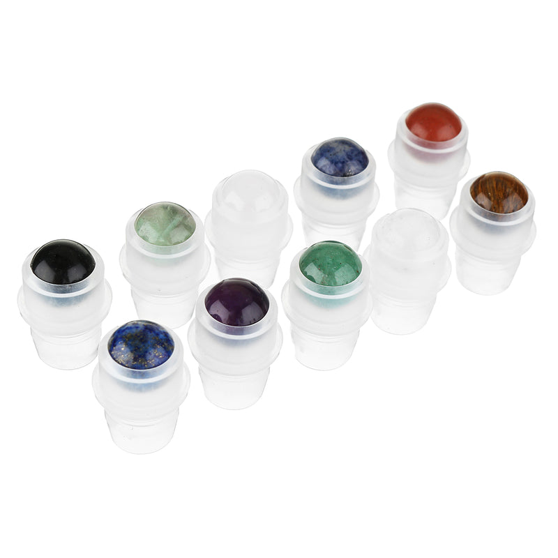 10Pcs Gemstone Essential Oil Bottles Refillable Roll-On Roller Storage Bottle Healing Crystals