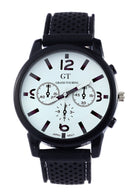 Grand Touring Men's Silicone Band Stainless Steel Wrist Watch white Number X8N6