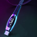 USAMS U36 5A LED Display Real-Time Current Nylon Braided USB Type C Cable Fast Charge 1.2M Data Cable for Samsung Galaxy Xiaomi Huawei Mobile Phone