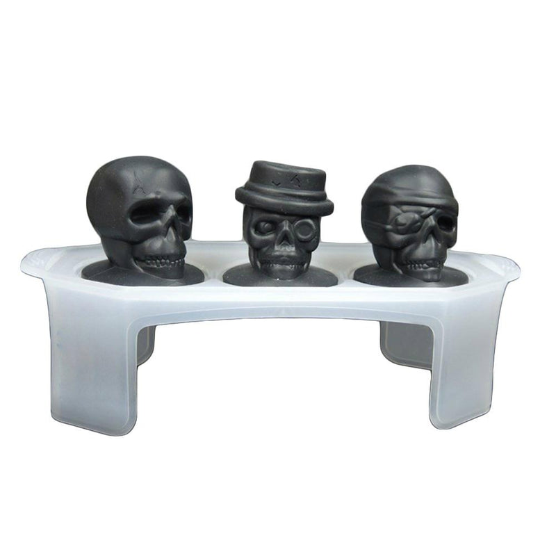 KCASA 3D Skull Ice Cube Tray Halloween Ice Mold Cocktiail Silicone Ice-cream Mold Maker Set Of 3