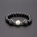 Ethnic Double Dragon Bracelets Black Gallstone Beaded Bracelet Vintage Jewelry for Men