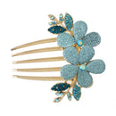 Womens Floral Design Alloy Rhinestone Crystal Hair Clip Comb (Blue) Y5W4