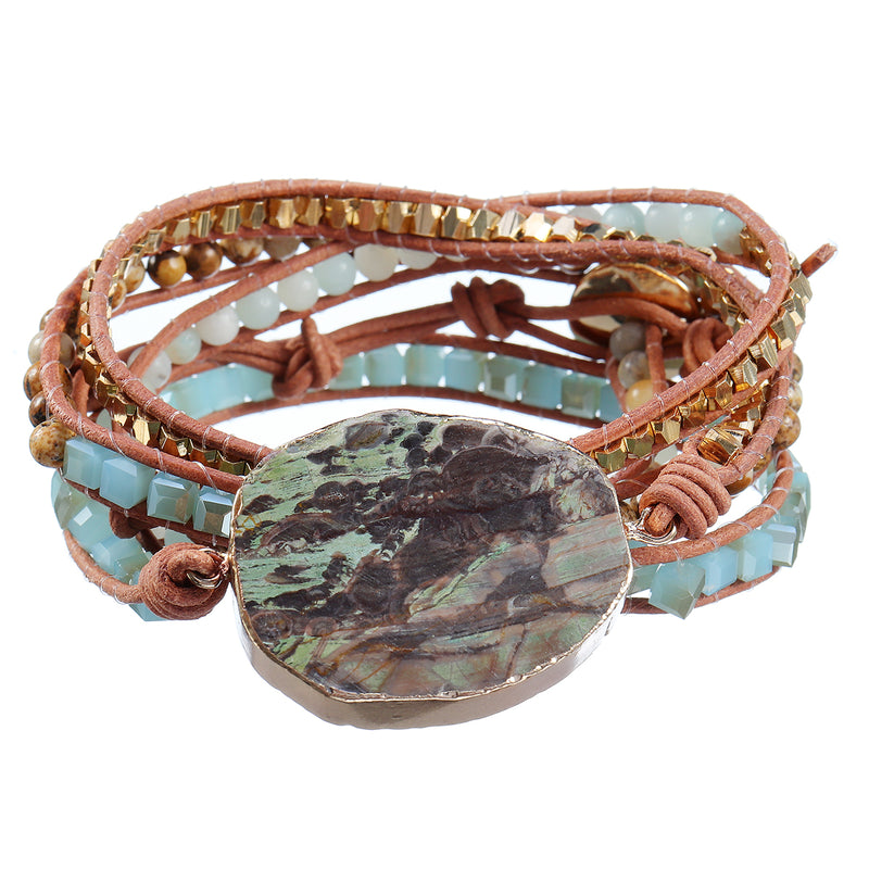 Bohemian Stone Crystal Bangle Healing Bead Pendant Chain Bracelet Jewelry Unisex