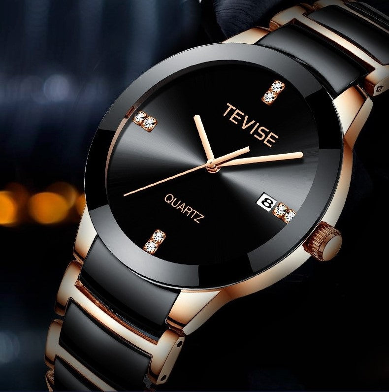 TEVISE T845 Casual Style Men Wrist Watch Date Display Full Steel Band Quartz Watch