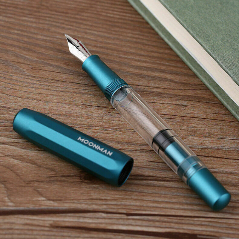 Moonman T1 Piston Fountain Pen Metal Acrylic F Nib Ink Pen Large-Capacity Gift