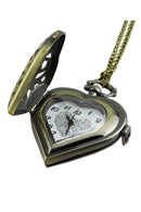 Hollow Heart-Shaped Pocket Watch Necklace Pendant Chain Bronze