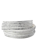 Women Multilayers Rhinestones Cuff Wrap Faux Leather Bracelet White M3A8