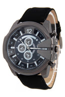 V6 Men Big Dial Faux Leather Wrist Watch(Black Strap & Black Case)
