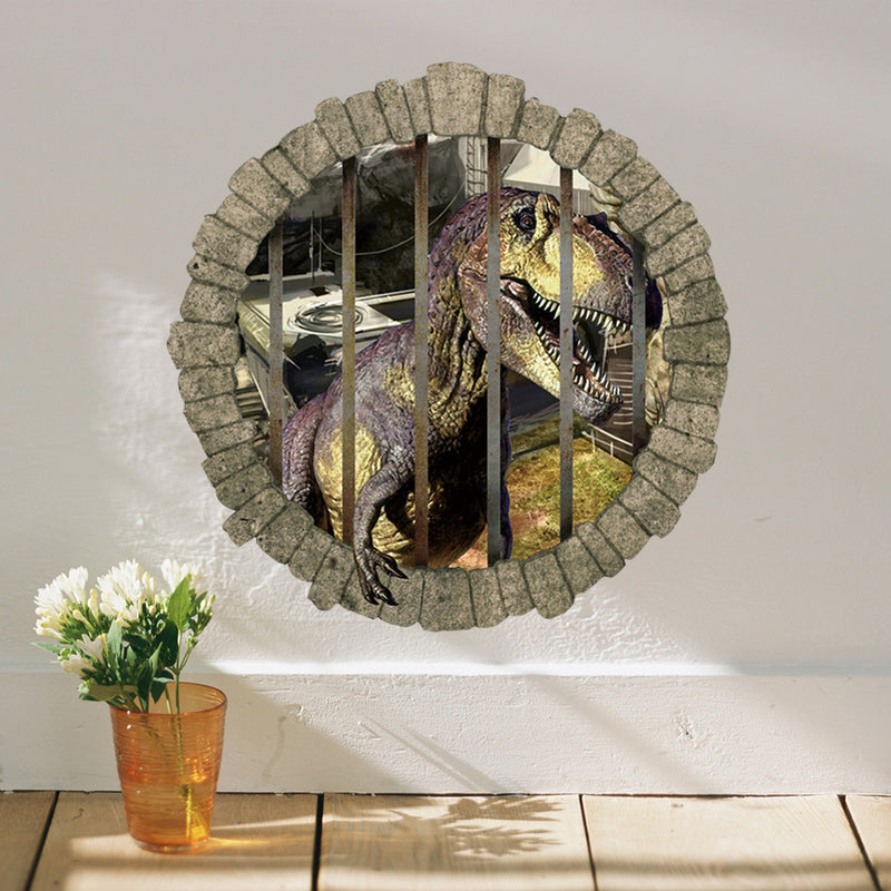 Miico Creative 3D Dinosaur in Cage PVC Removable Home Room Decorative Wall Door Decor Sticker