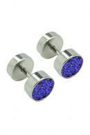 Men's and Women's Punk Rhinestone Barbell Earrings Jewelry dark blue