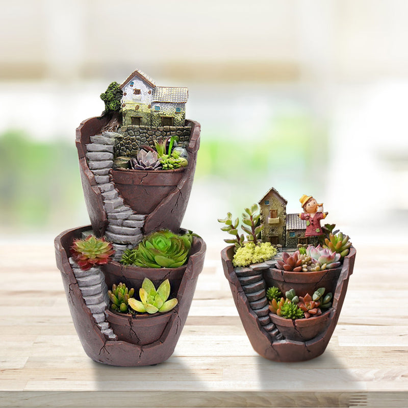 Sky Garden Potted Big House Micro Landscape Meat Plant Pots Flower Pot Resin Decorations