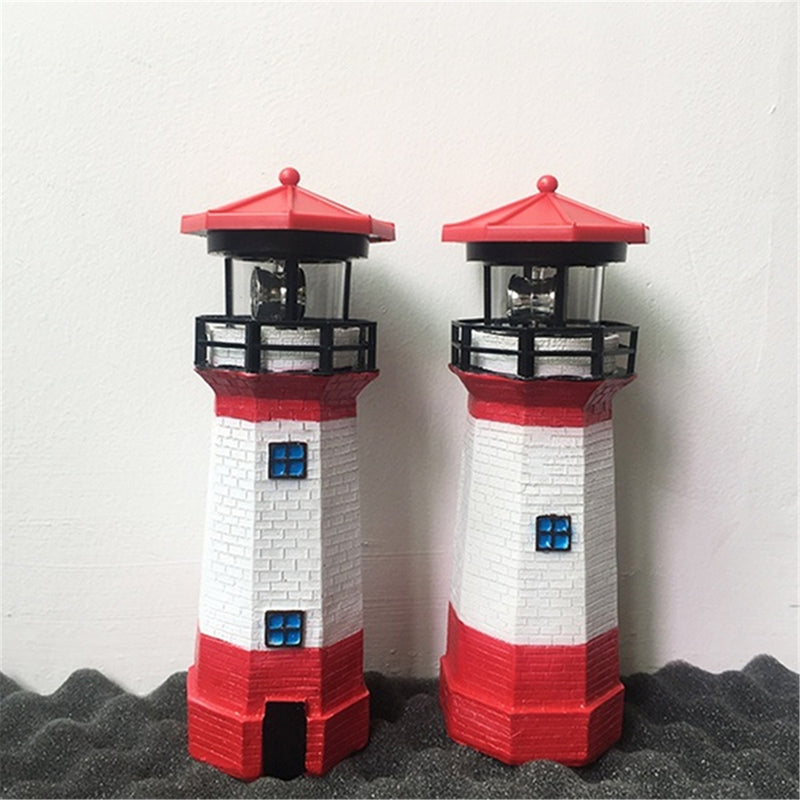 Solar LED Lighthouse Waterproof IP67 Automatical Rotating Light Beam Decoration Tower Lamp