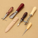 6pcs Wood Handle Leather Craft Tool Kit Leather Hand Sewing Tool Punch Cutter DIY Set