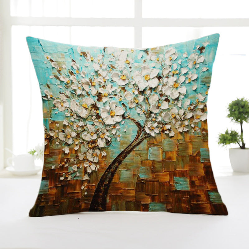 Cushion Case Tree Flower Pillow Case Cotton Linen Cushion Cover Gift Home Decor
